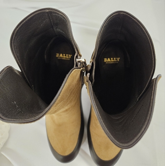 Bally Chanya Suede And Leather Heel Boots In Tan And Brown US Sz 6 EU Sz 36.5 - Picture 10 of 15